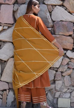 Embellished Cotton Pakistani Suit in Brown