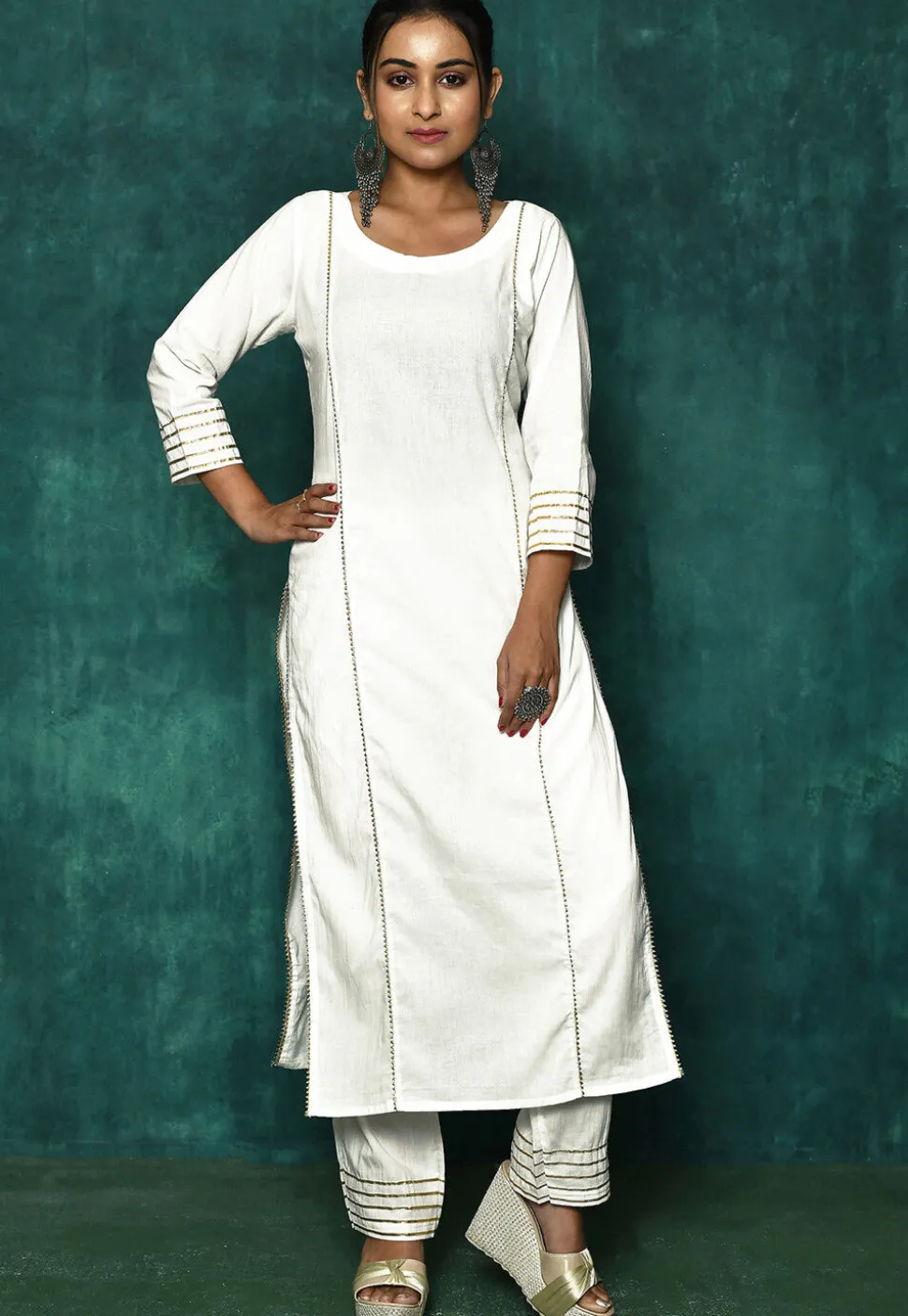 Embellished Cotton Pakistani Suit in Off White