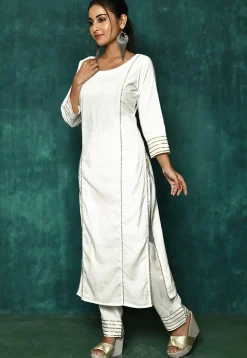 Embellished Cotton Pakistani Suit in Off White
