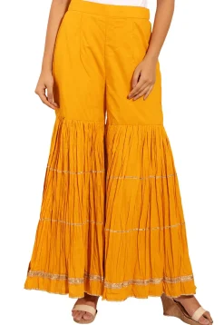 Embellished Cotton Sharara in Mustard