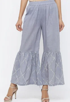 Embellished Cotton Sharara in Grey