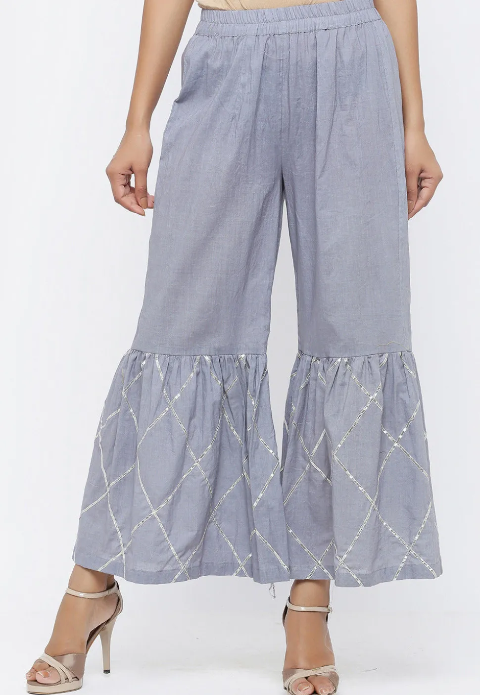 Embellished Cotton Sharara in Grey