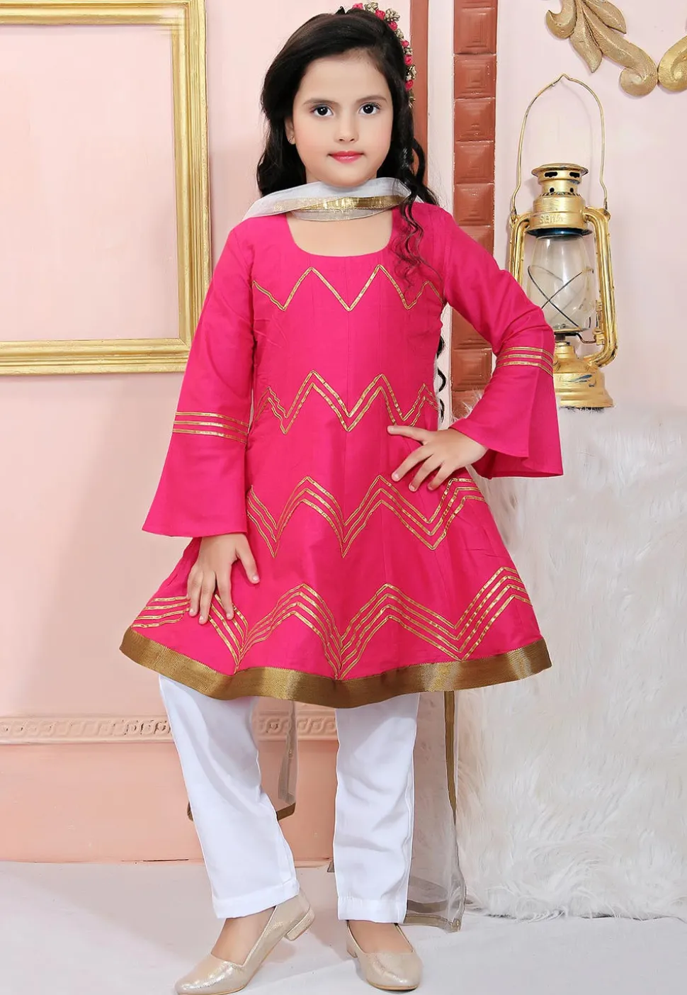 Embellished Cotton Silk Anarkali Suit in Fuchsia