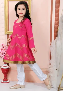Embellished Cotton Silk Anarkali Suit in Fuchsia