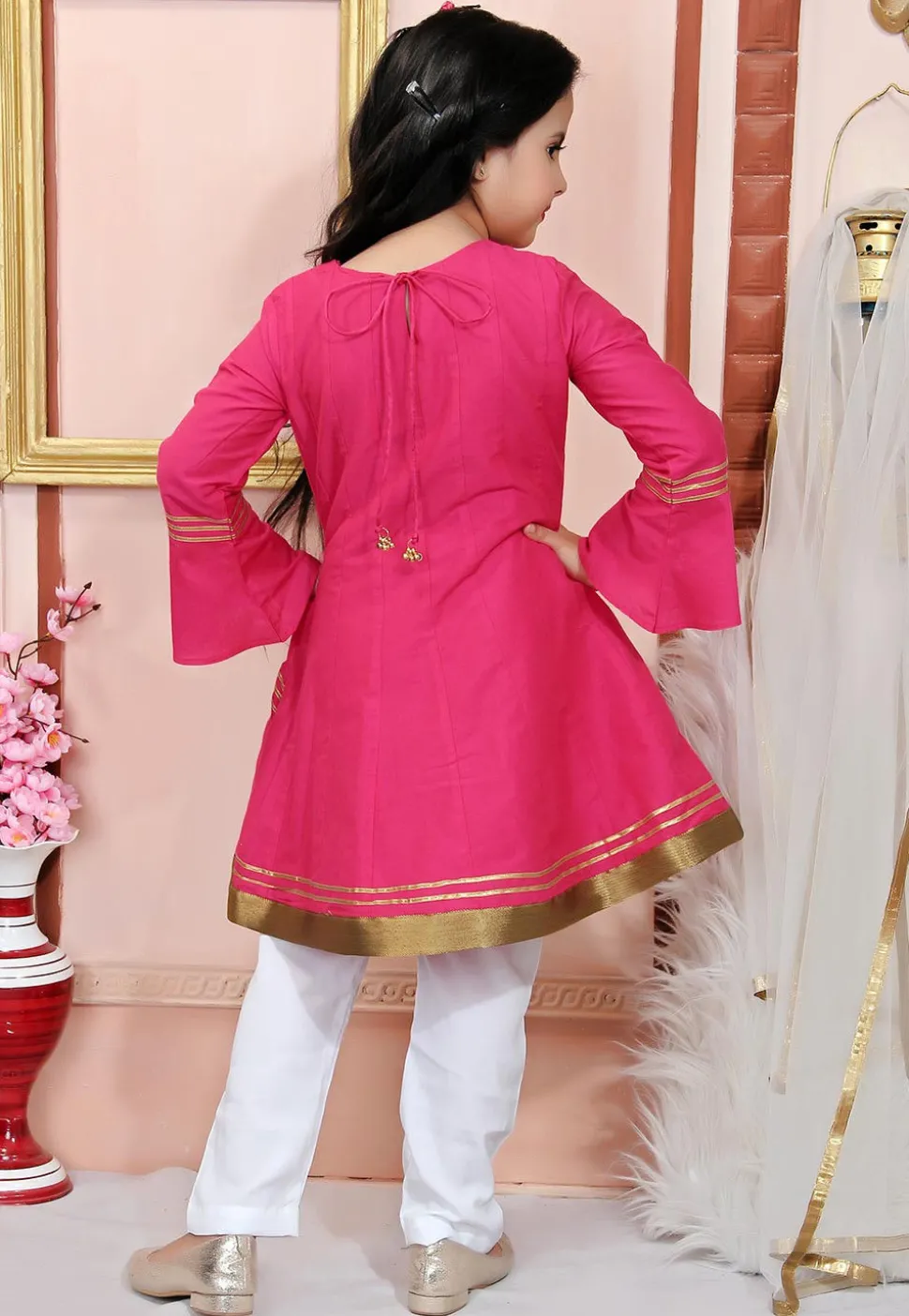 Embellished Cotton Silk Anarkali Suit in Fuchsia