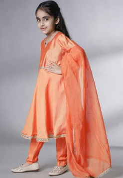 Embellished Cotton Silk A Line Suit in Peach