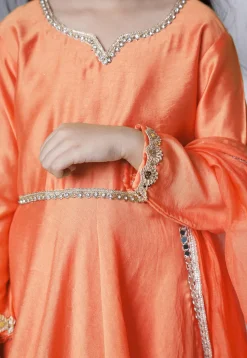 Embellished Cotton Silk A Line Suit in Peach