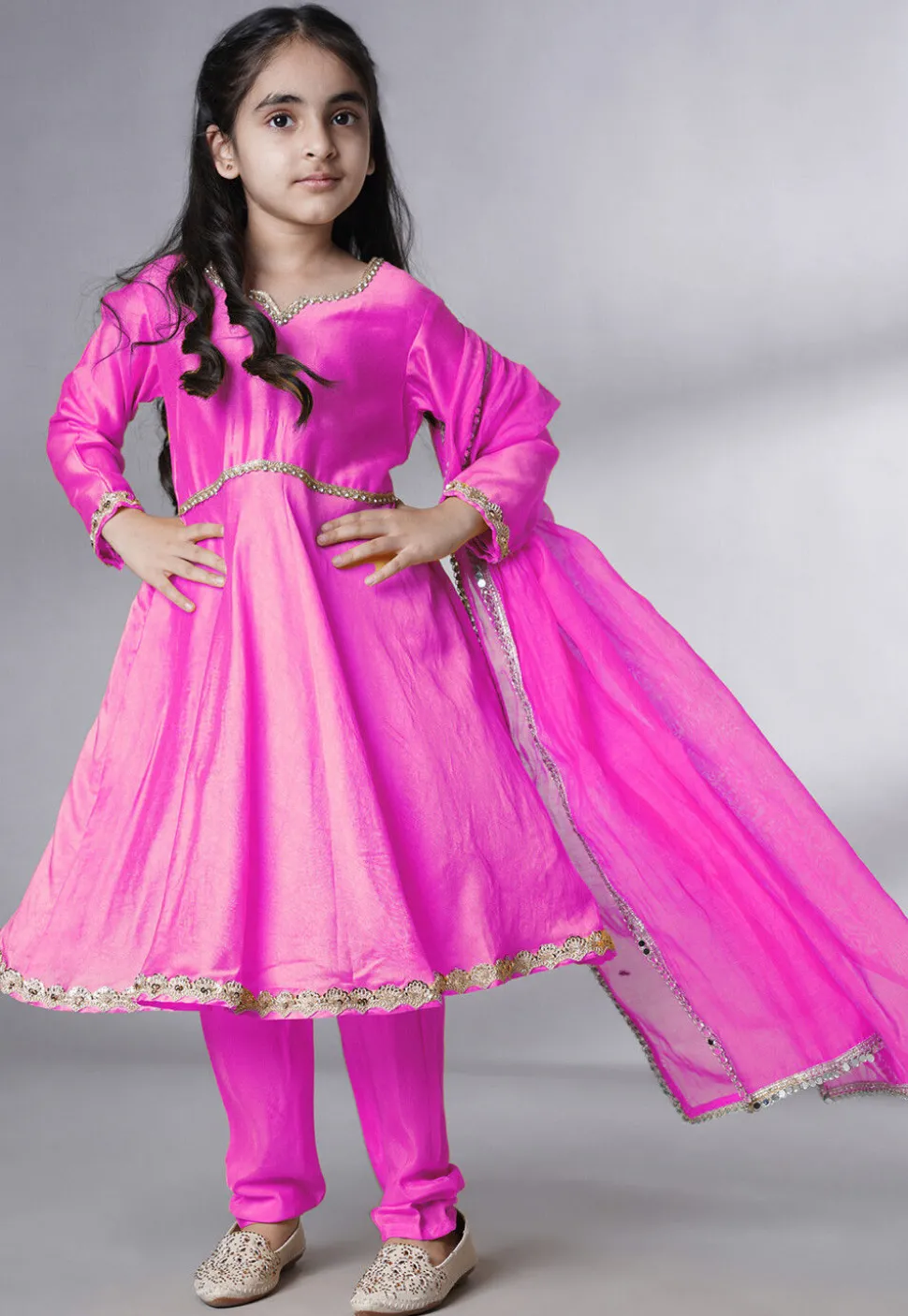 Embellished Cotton Silk A Line Suit in Pink