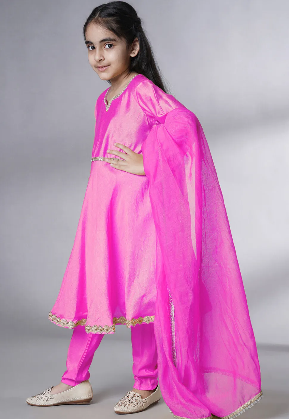 Embellished Cotton Silk A Line Suit in Pink