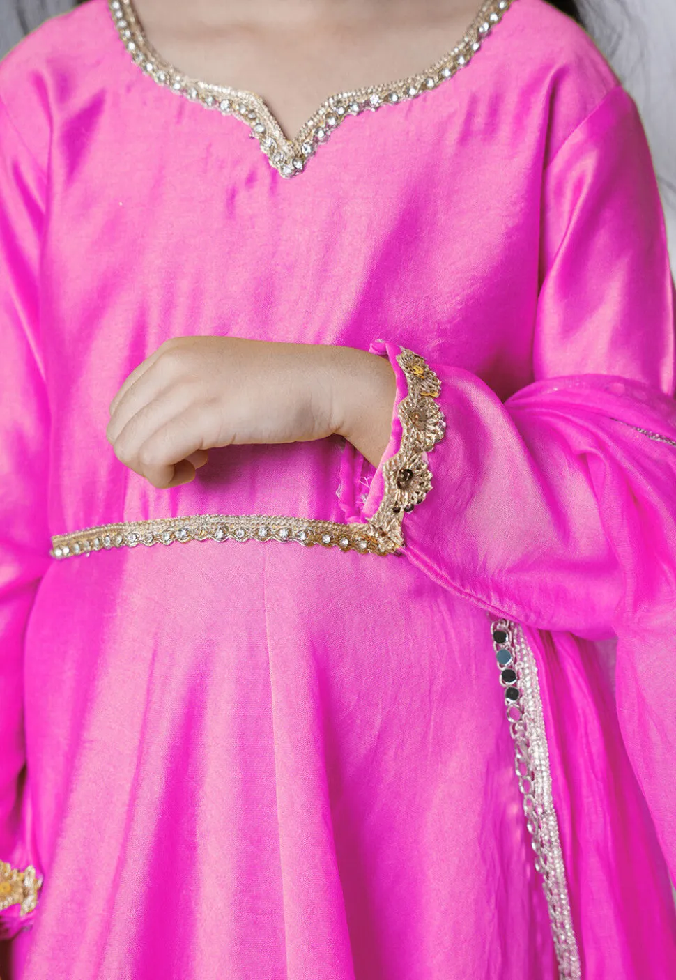 Embellished Cotton Silk A Line Suit in Pink