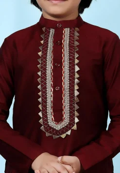 Embellished Cotton Silk Kurta Set in Maroon