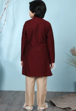 Embellished Cotton Silk Kurta Set in Maroon