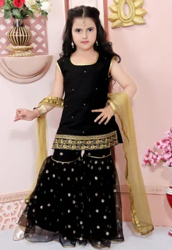 Embellished Cotton Silk Pakistani Suit in Black