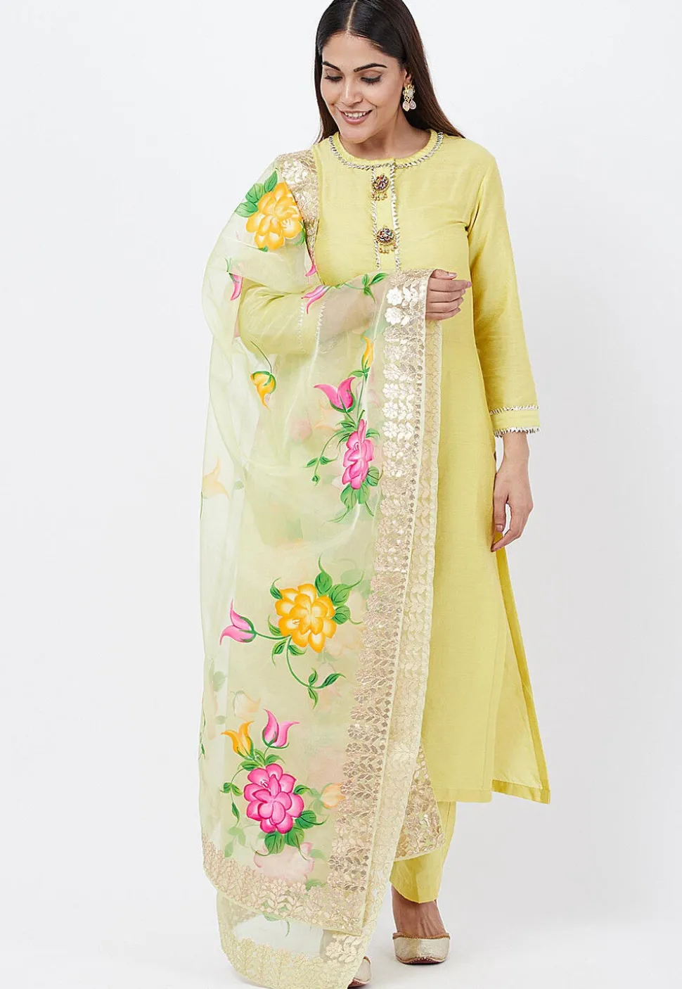 Embellished Cotton Silk Pakistani Suit in Yellow
