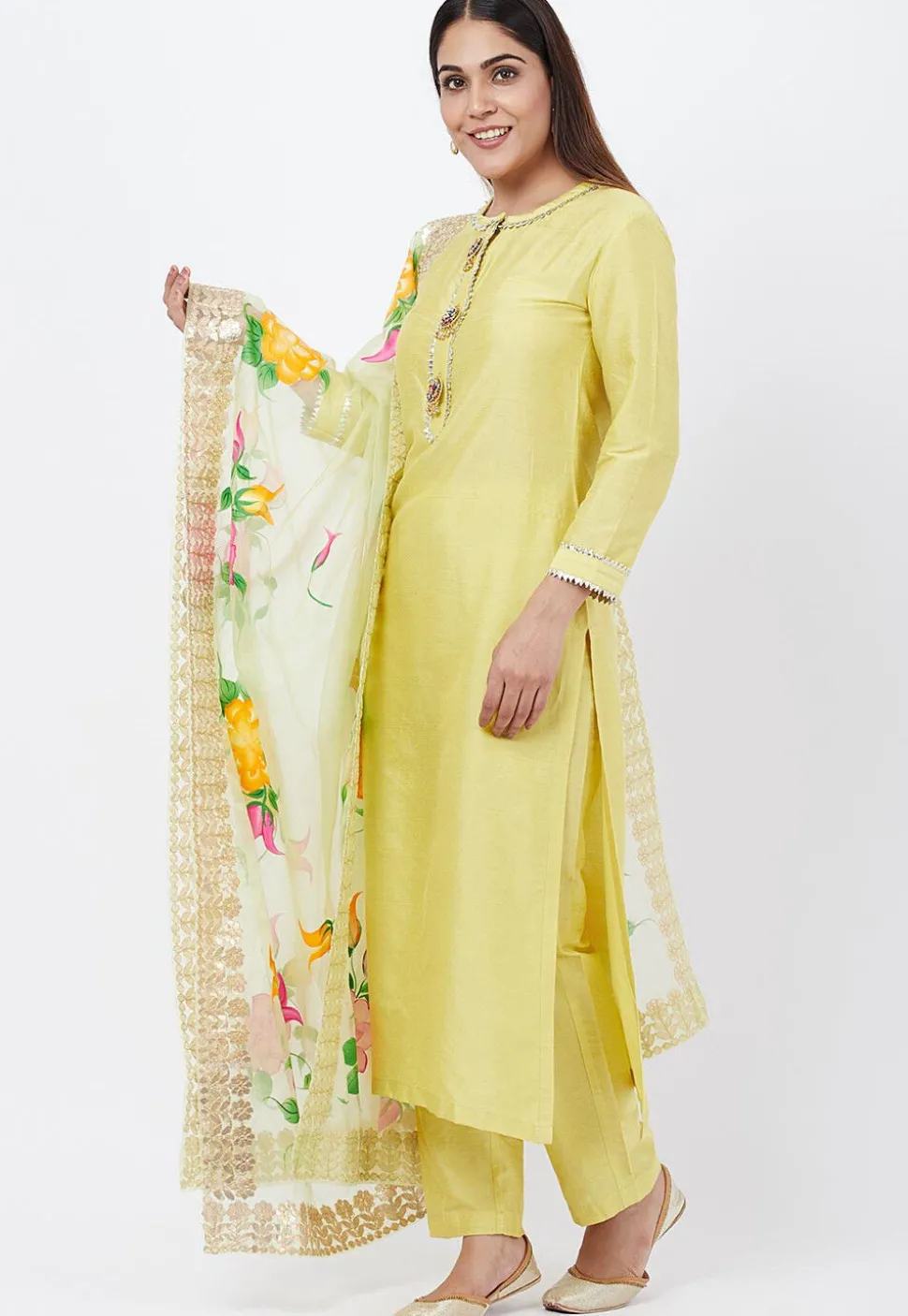 Embellished Cotton Silk Pakistani Suit in Yellow