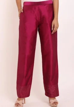 Embellished Cotton Silk Pant in Magenta