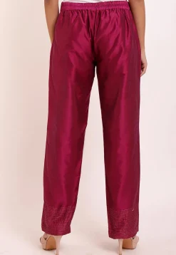 Embellished Cotton Silk Pant in Magenta