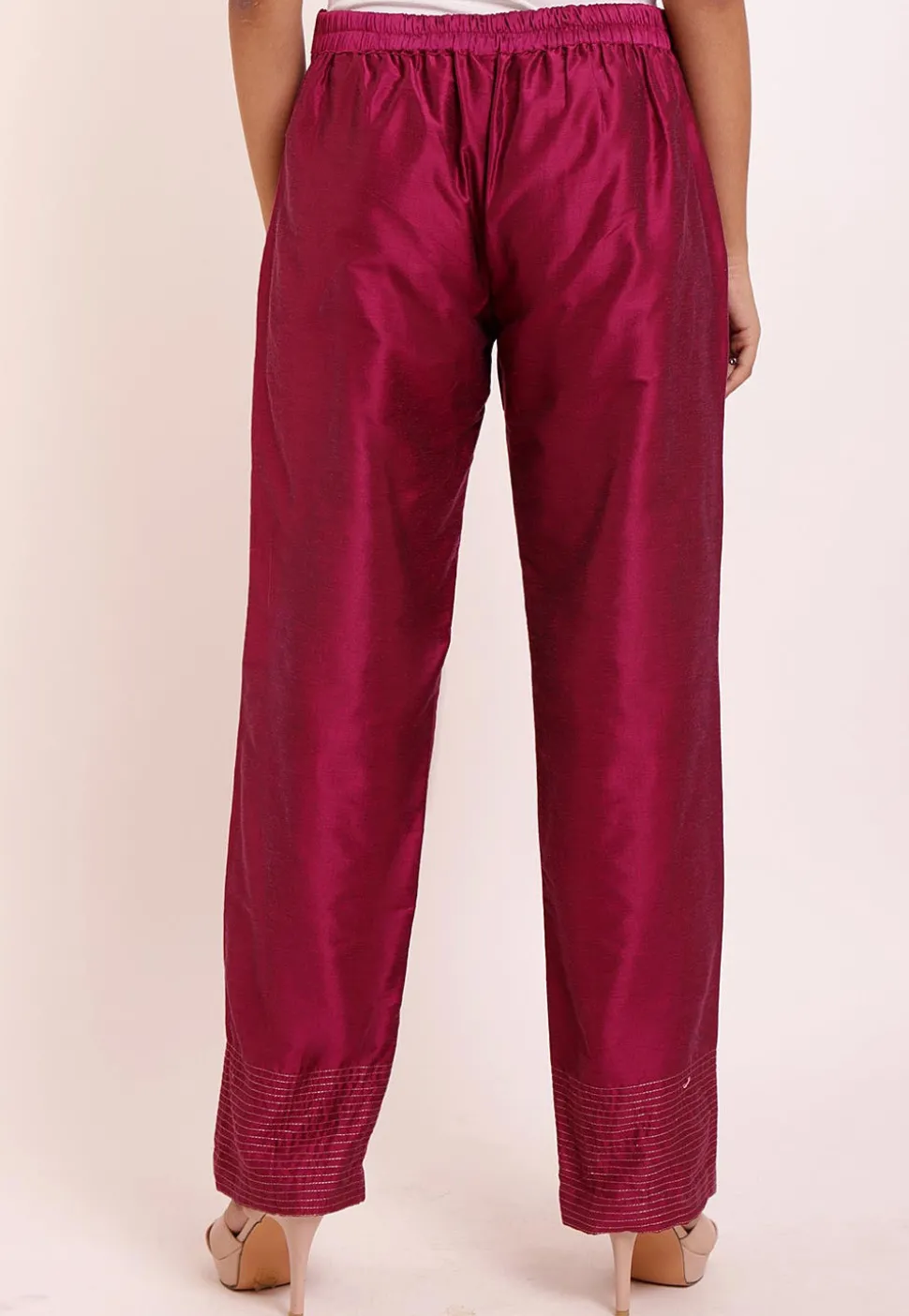 Embellished Cotton Silk Pant in Magenta
