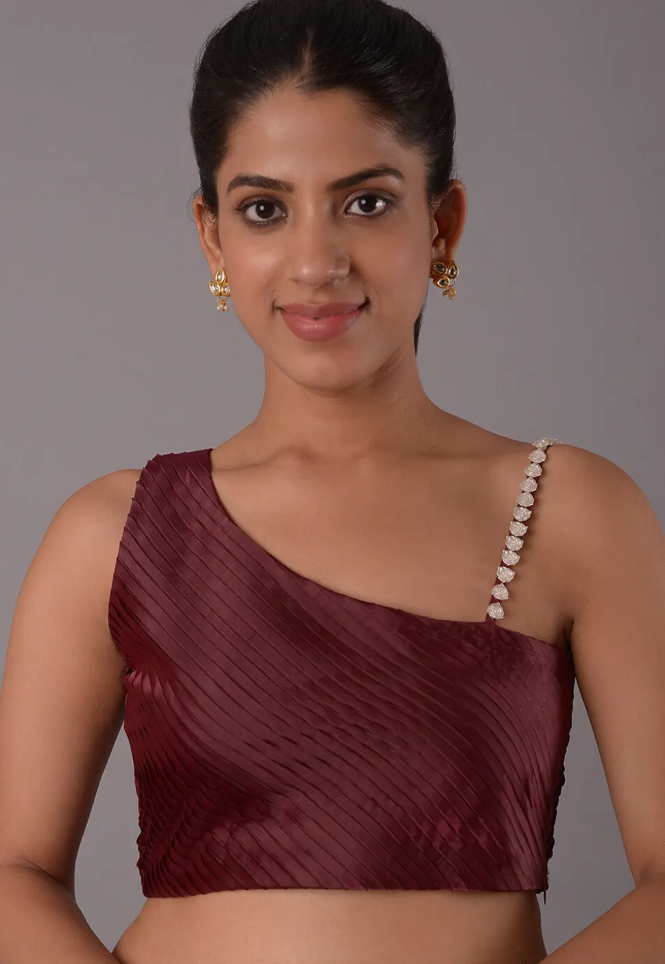 Embellished Crepe Blouse in Wine
