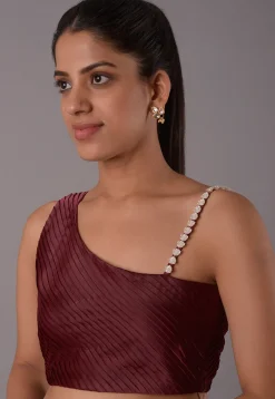 Embellished Crepe Blouse in Wine