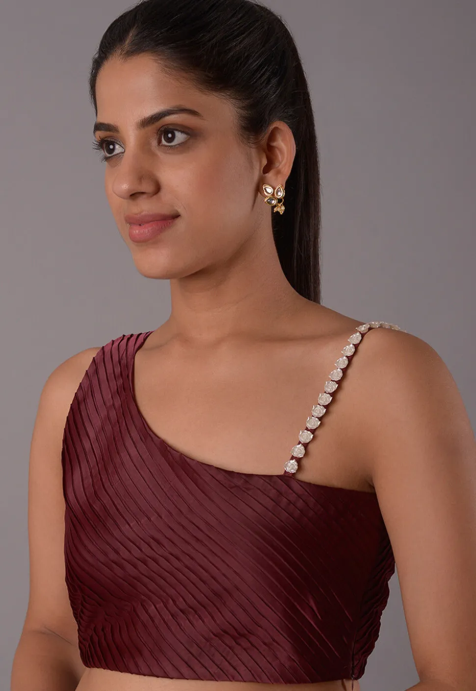 Embellished Crepe Blouse in Wine