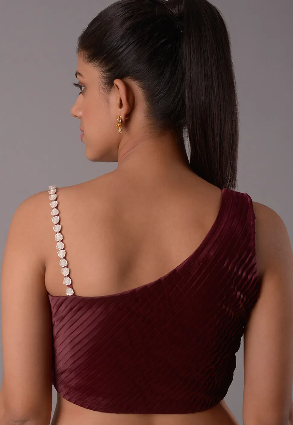 Embellished Crepe Blouse in Wine