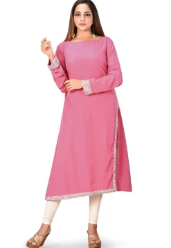 Embellished Crepe Straight Kurta in Pink
