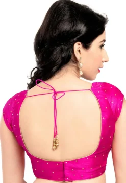 Embellished Dupion Silk Blouse in Fuchsia