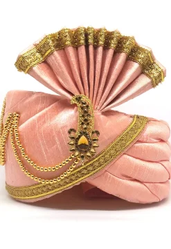 Embellished Dupion Silk Turban in Peach