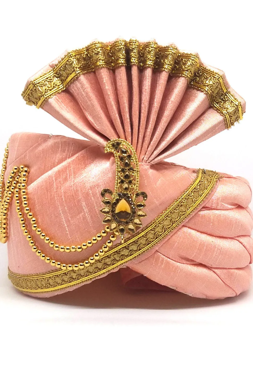 Embellished Dupion Silk Turban in Peach