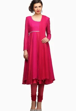 Embellished Georgette Anarkali Suit in Fuchsia