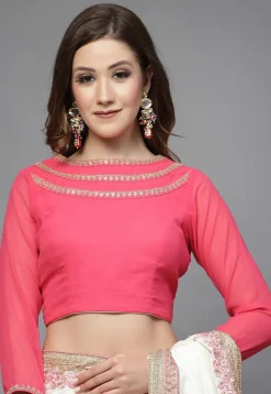 Embellished Georgette Back Tie Up Blouse in Pink