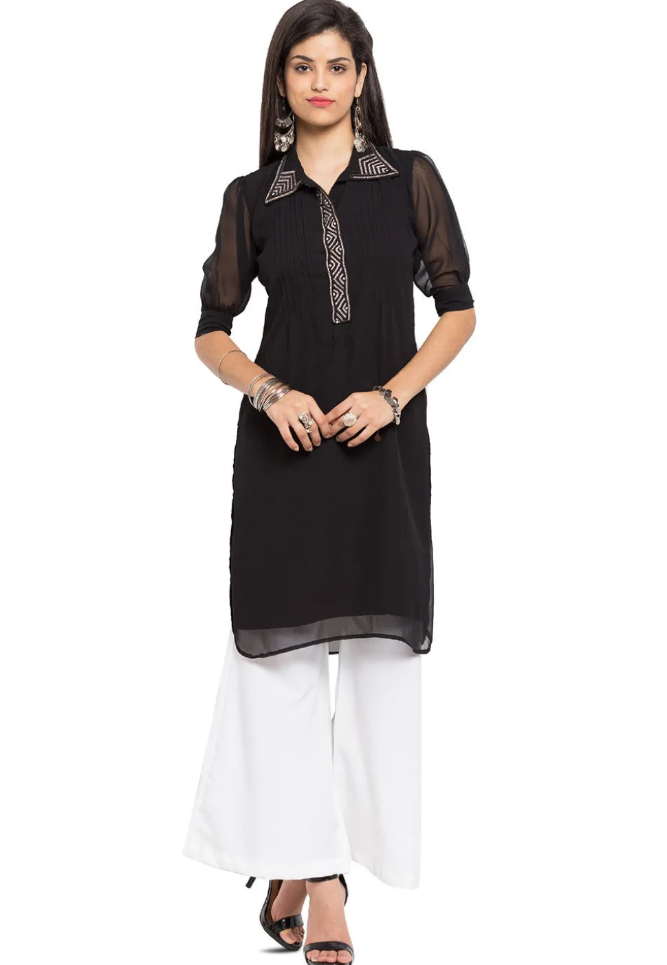 Embellished Georgette Kurti in Black
