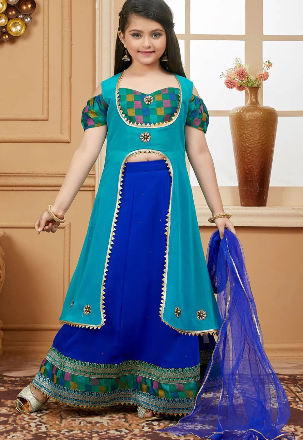 Embellished Georgette Lehenga in Royal Blue