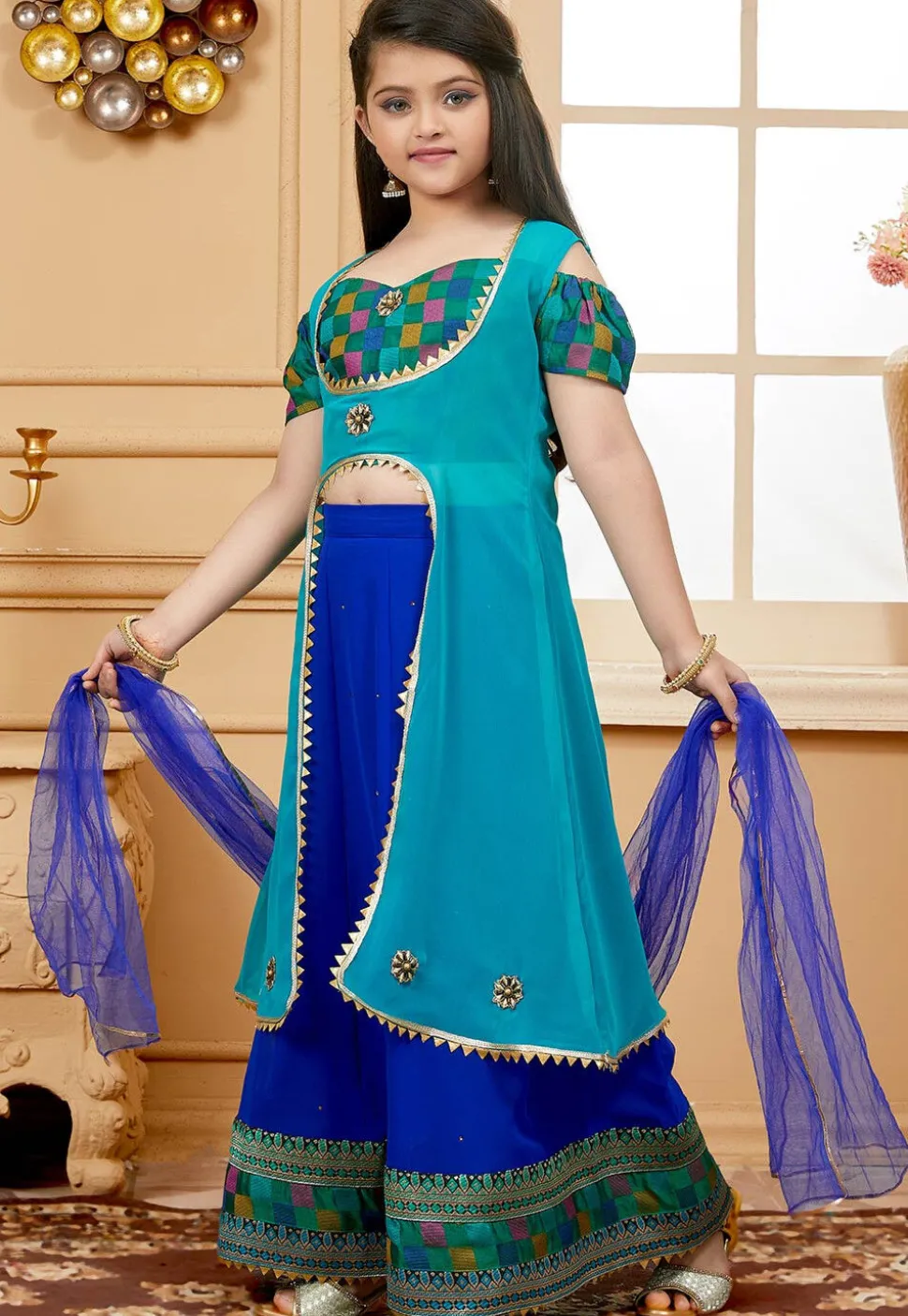 Embellished Georgette Lehenga in Royal Blue