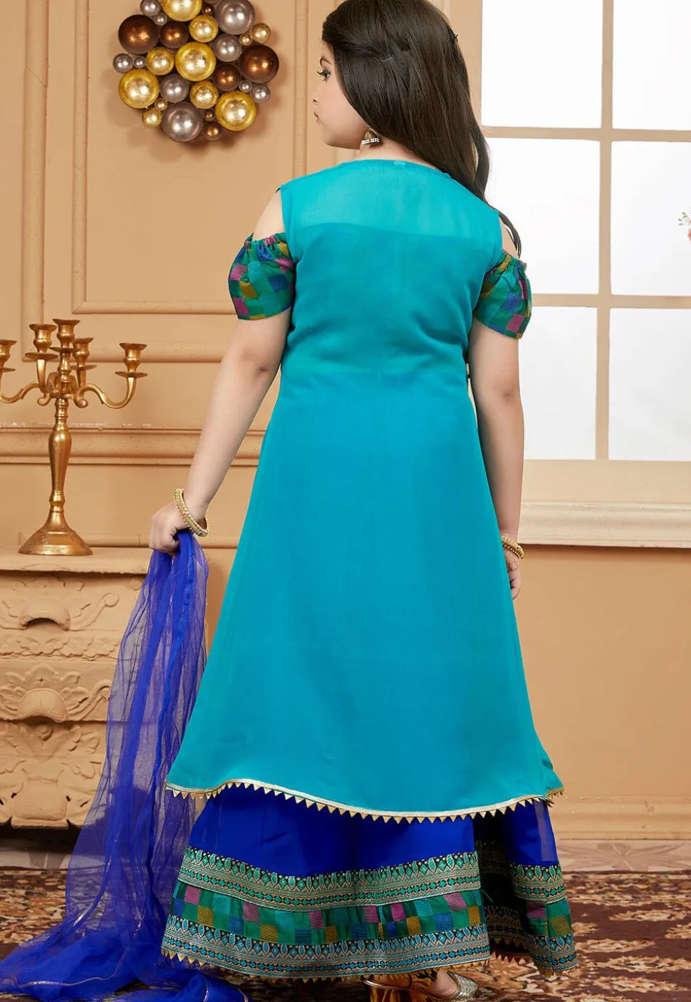 Embellished Georgette Lehenga in Royal Blue
