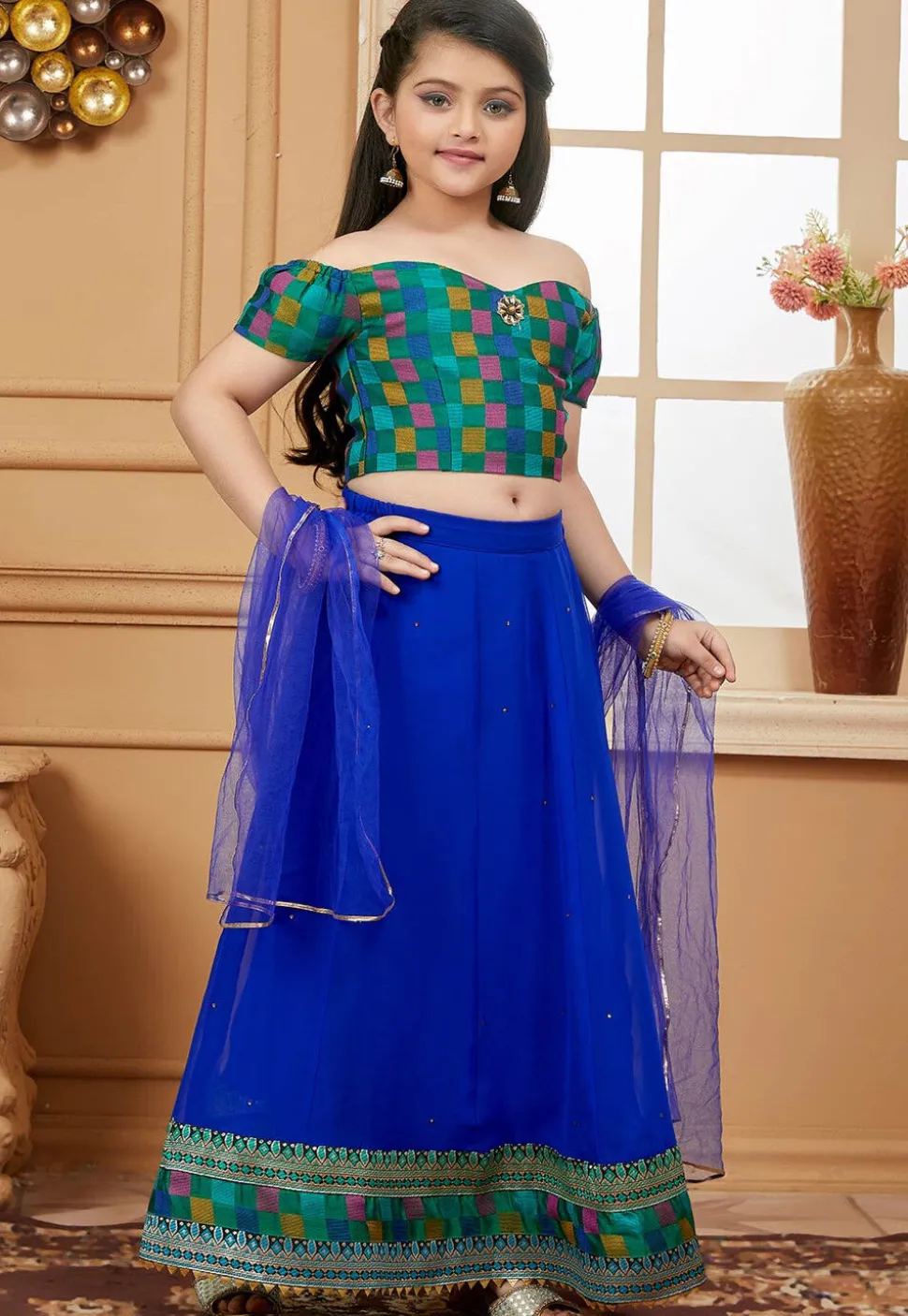 Embellished Georgette Lehenga in Royal Blue