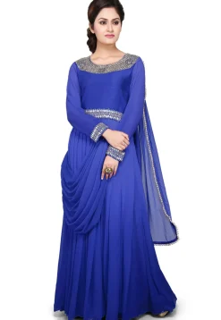 Embellished Georgette Long Gown in Shaded Blue