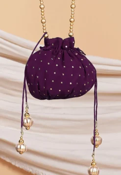 Embellished Georgette Potli Bag in Purple