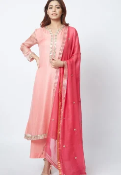 Embellished Kota Doriya Pakistani Suit in Peach