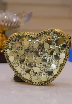 Embellished Leather Clutch Bag in Golden