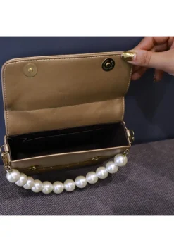Embellished Leather Rectangular Clutch Bag in Copper