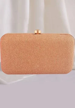 Embellished Lycra Net Rectangular Clutch Bag in Rose Gold