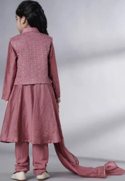Embellished Muslin Silk A Line Suit in Old Rose