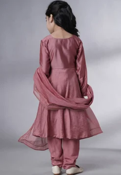 Embellished Muslin Silk A Line Suit in Old Rose