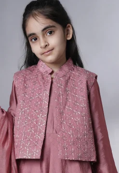 Embellished Muslin Silk A Line Suit in Old Rose