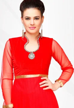 Embellished Net Anarkali Suit in Red