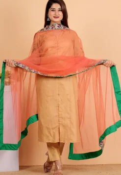 Embellished Net Dupatta in Peach