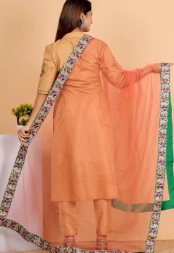 Embellished Net Dupatta in Peach