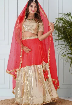 Embellished Net Dupatta in Red